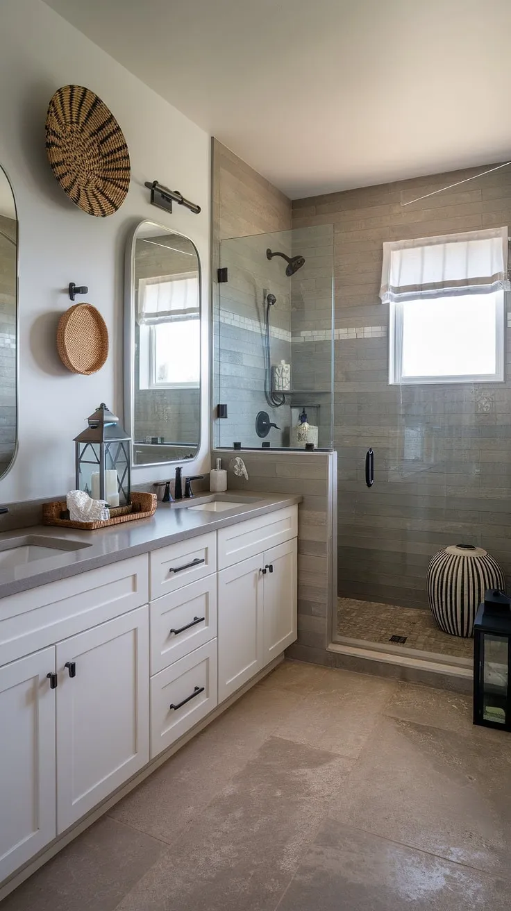Indulge in the serene escape of this coastal master bathroom.  The perfect blend of modern beach cottage bathroom design and master bath remodel coastal style creates a tranquil oasis.  Find inspiration for your own beach master bath ideas here.