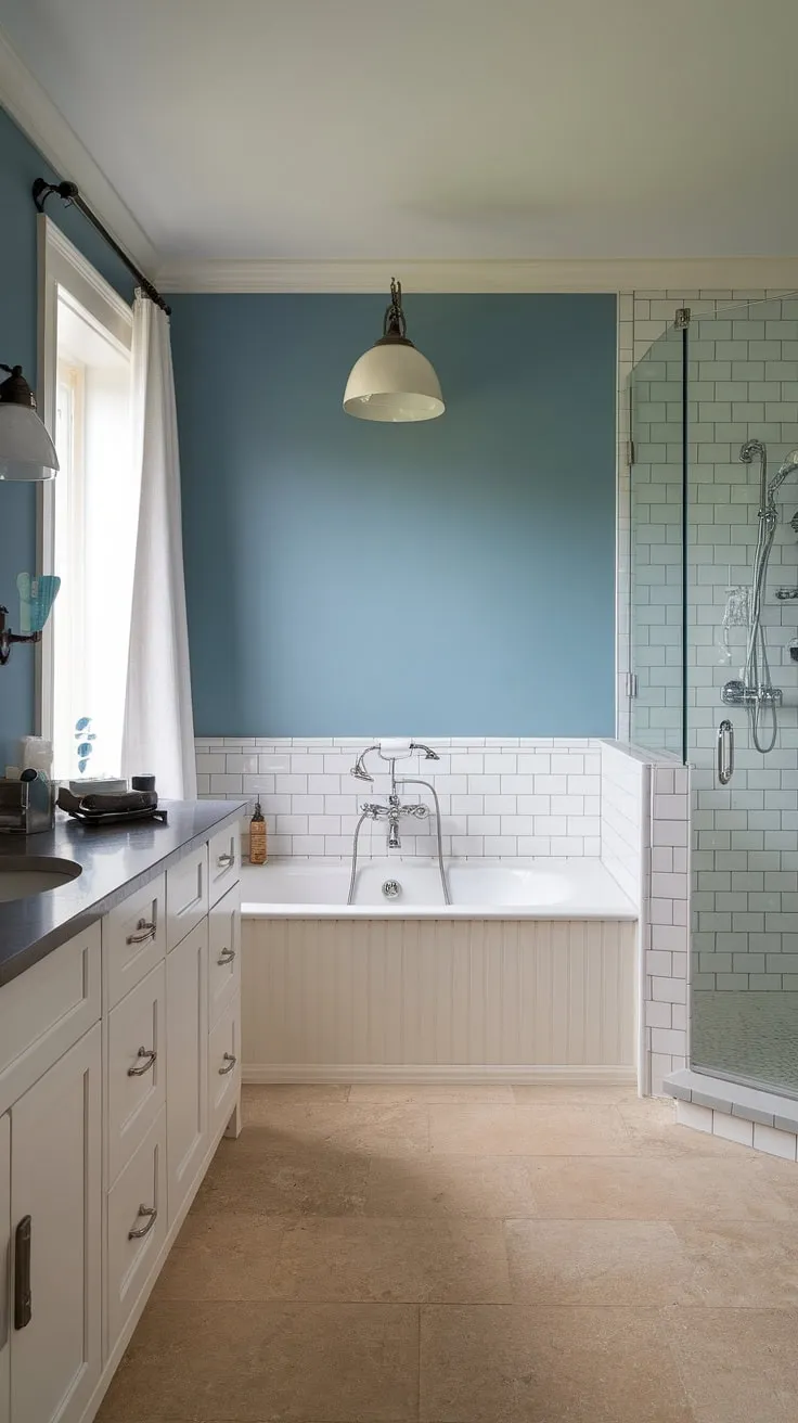 Imagine waking up to this serene coastal master bathroom.  This master bath remodel coastal perfectly captures the essence of a modern beach cottage bathroom, with its clean lines, white fixtures, and subtle coastal blue accents.  Find endless beach master bath ideas in this stunning coastal bathroom design.