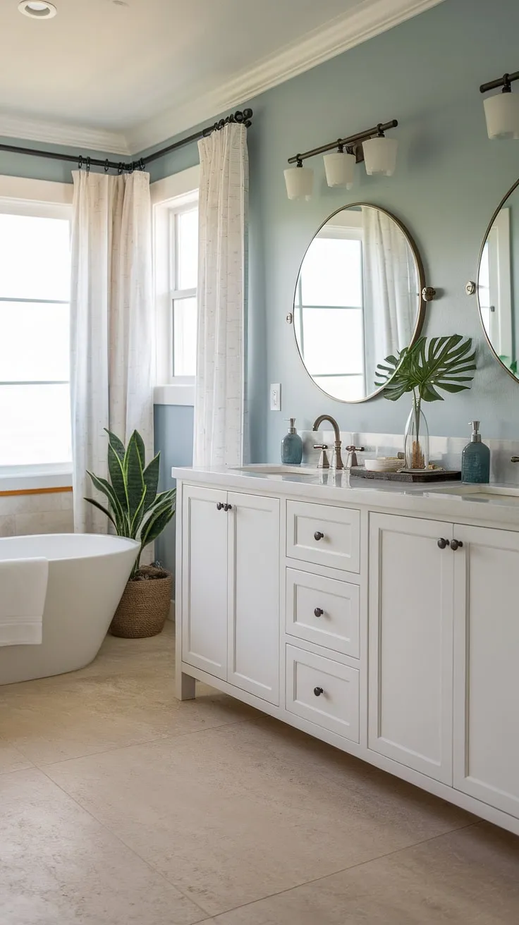 Indulge in the serene escape of this coastal master bathroom.  The perfect blend of modern beach cottage bathroom design and master bath remodel coastal style creates a tranquil oasis.  Find inspiration for your own beach master bath ideas here.