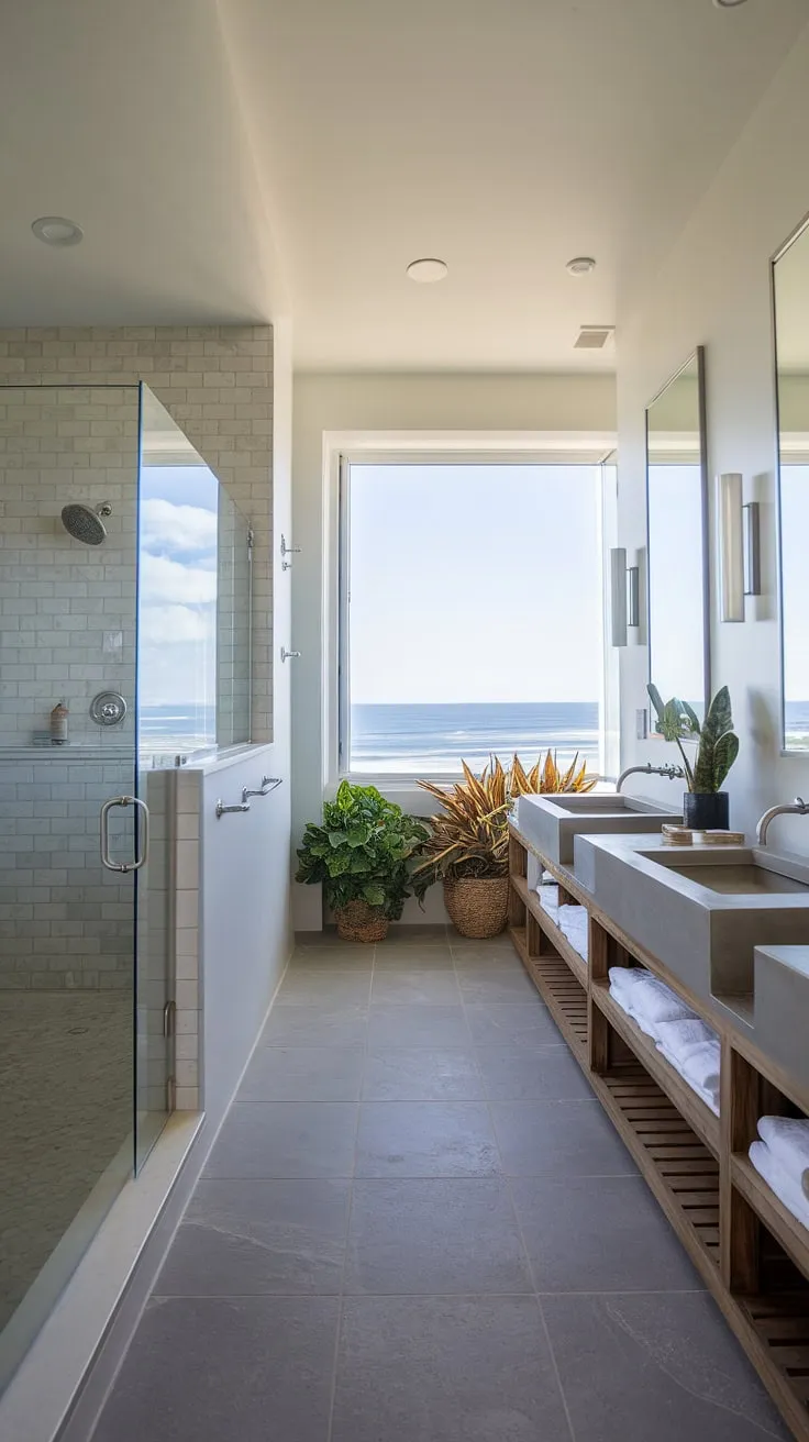 Indulge in the serenity of this coastal master bathroom.  The perfect blend of modern beach cottage bathroom style and coastal bathroom design, this master bath remodel showcases the best in beach master bath ideas.  A true coastal escape awaits.