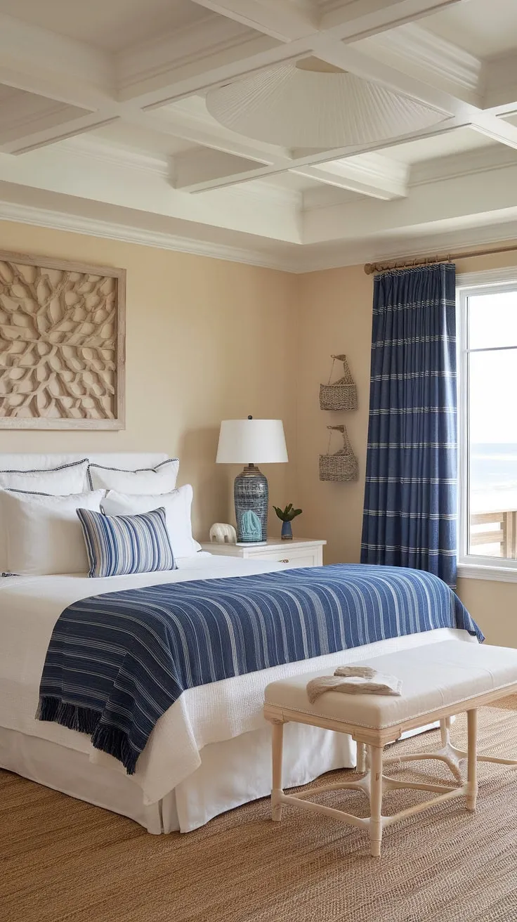 This beach theme bedroom embodies the perfect coastal interior design.  Think Hampton coastal style bedroom ideas blended with a touch of coastal grandma decor, all achieved with affordable Ikea pieces.  Ideal as a coastal master bedroom or a charming lake house guest room, this spring summer bedroom decor will transport you to a tranquil seaside escape.