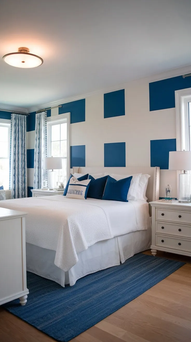This dreamy beach theme bedroom is the epitome of coastal interior design.  The Hampton coastal style bedroom ideas are evident in the crisp white furniture and blue accents, creating a light and airy coastal master bedroom.  Perfect for spring summer bedroom decor, this Ikea coastal bedroom offers a relaxed cottage coastal bedroom vibe, ideal for a lake house guest room or a tranquil personal escape, reflecting the best of coastal grandma decor.