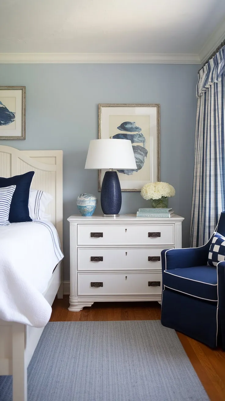 Escape to tranquility in this beach theme bedroom.  This coastal interior design bedroom showcases a perfect blend of cottage coastal style and Hampton coastal style bedroom ideas, effortlessly achieved with Ikea pieces.  Ideal for spring summer bedroom decor, it's the ultimate coastal grandma retreat, even perfect as a lake house guest room.