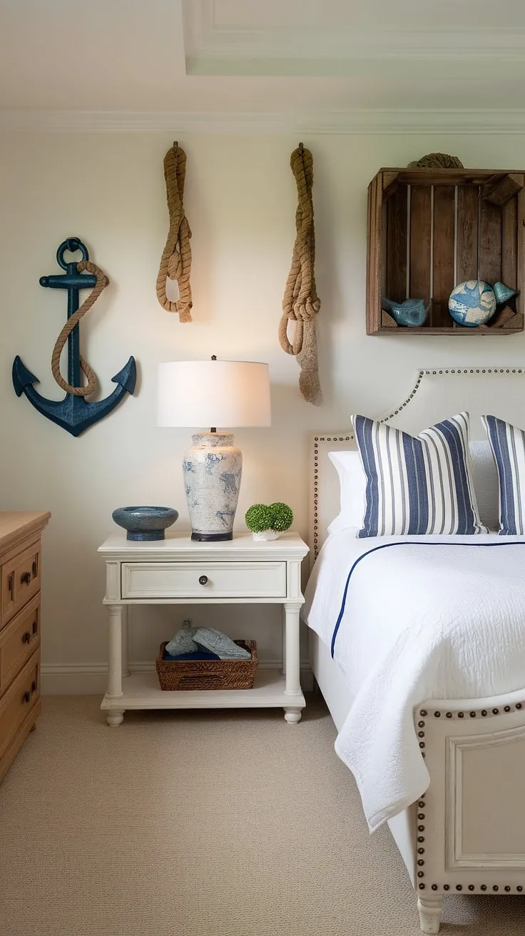 Wake up to the calming sounds of the ocean in this coastal master bedroom.  The cottage coastal bedroom design, featuring Hampton coastal style ideas and Ikea finds, creates a serene space perfect for spring and summer.  Think coastal grandma decor meets lake house guest room charm – the ultimate coastal interior design bedroom escape.