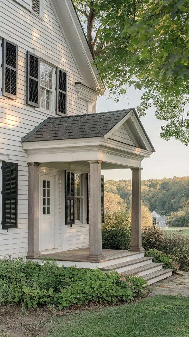 Charming Colonial Porch Amidst Lush Greenery