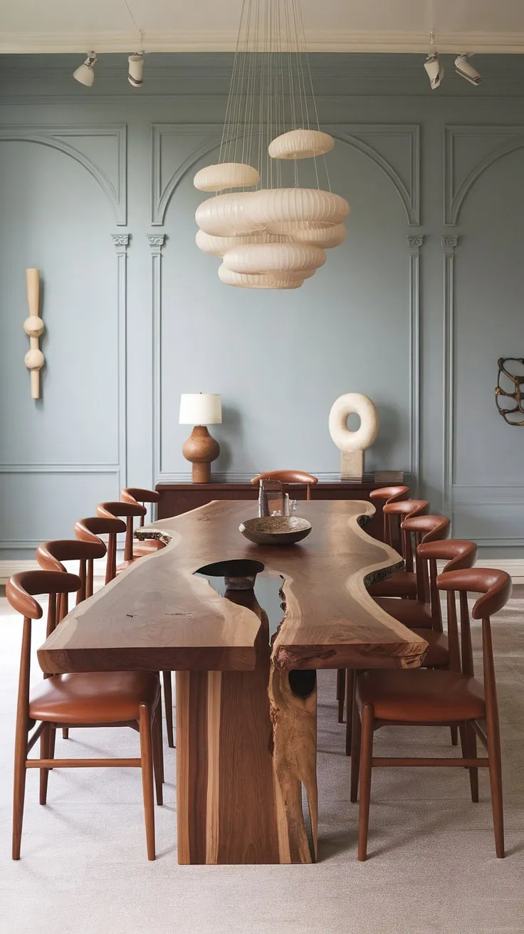 Find your dining room inspiration in this stunning organic modern dining room. The modern dining room design is effortlessly chic, featuring a captivating dining table design and thoughtfully chosen dining room decor, resulting in exceptional dining room interiors that define contemporary style.