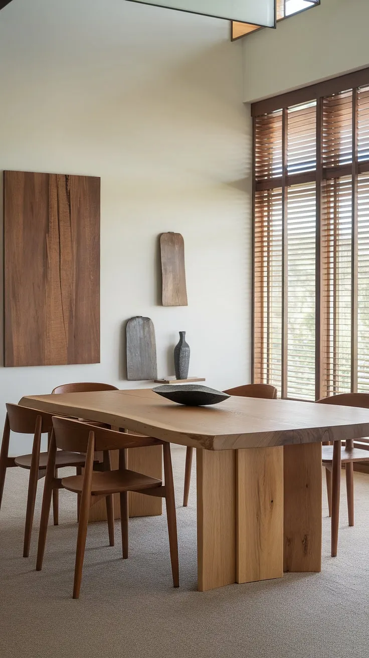 This contemporary dining room embodies organic modern design, showcasing a stunning dining table design and sophisticated dining room decor.  The result is a space brimming with dining room inspiration, a perfect example of modern dining room design and effortlessly chic dining room interiors.