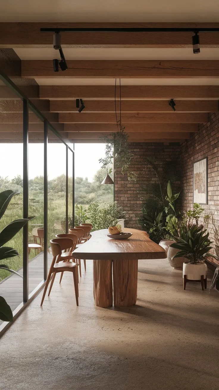 This contemporary dining room embodies organic modern design, showcasing a stunning dining table design and sophisticated dining room decor.  The result is a space brimming with dining room inspiration, a perfect example of modern dining room design and effortlessly chic dining room interiors.