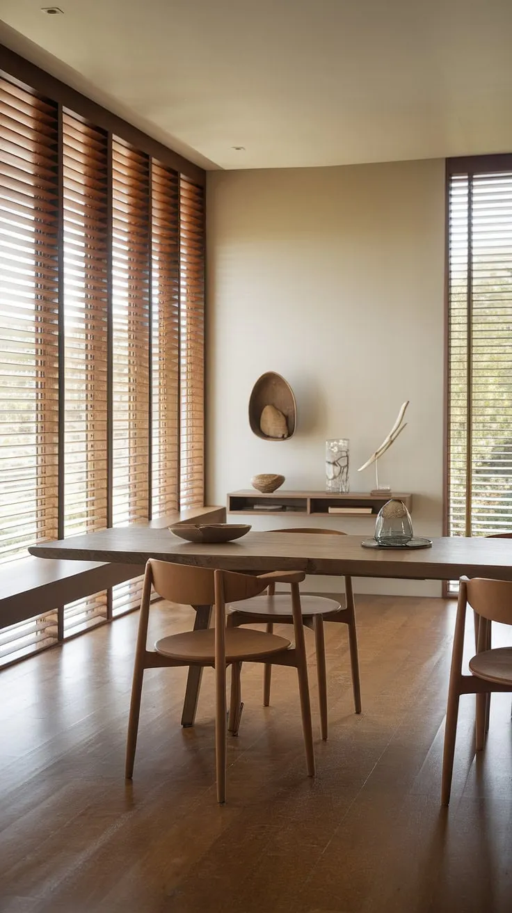 This contemporary dining room embodies organic modern design, showcasing a stunning dining table design and sophisticated dining room decor.  The result is a space brimming with dining room inspiration, a perfect example of modern dining room design and effortlessly chic dining room interiors.