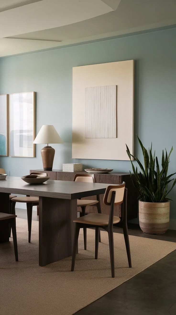 Find your dining room inspiration in this organic modern dining room. The sophisticated blend of textures and the calming color palette create a truly inviting atmosphere.  This modern dining room design, featuring a stunning dining table design and carefully chosen dining room decor, exemplifies contemporary dining room style.  The result?  Exceptional dining room interiors.