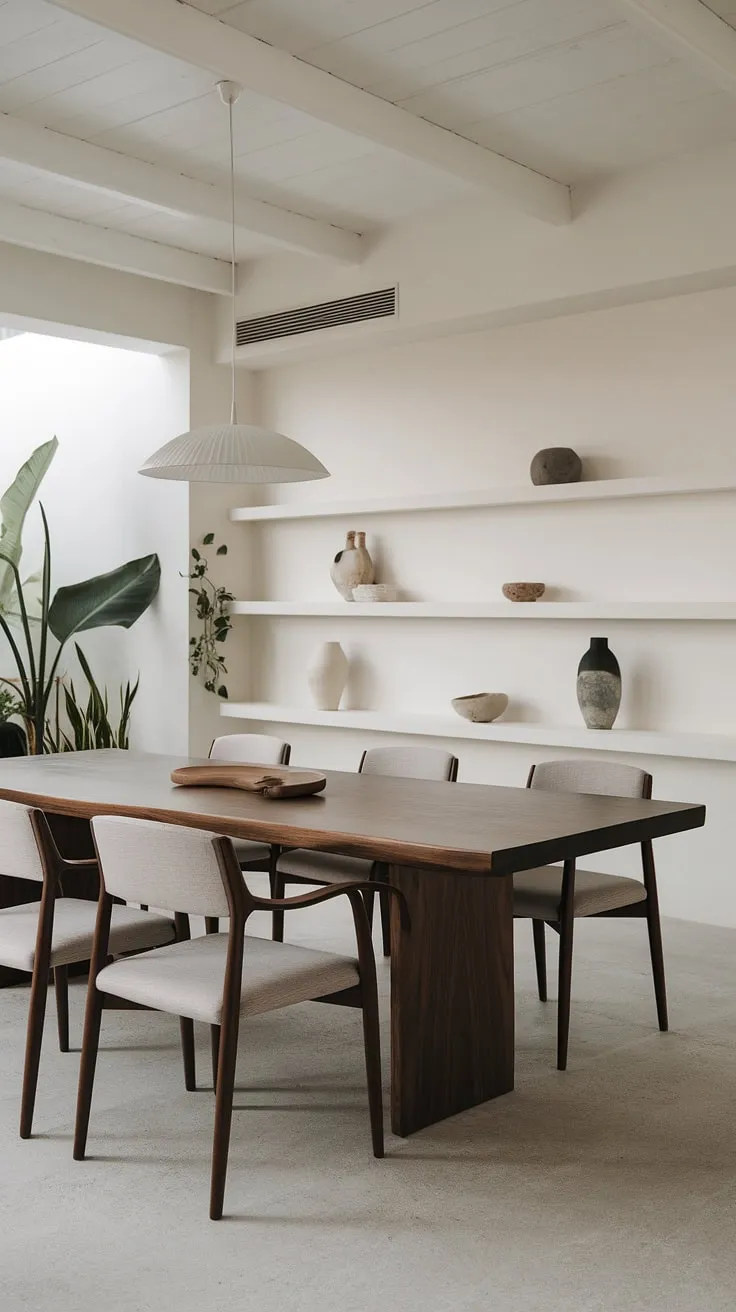 Find your dining room inspiration in this stunning organic modern dining room. The modern dining room design is effortlessly chic, featuring a captivating dining table design and thoughtfully chosen dining room decor, all contributing to the overall beauty of these exceptional dining room interiors.