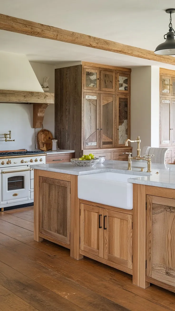 The warmth of wood, the coolness of marble, and the gleam of gold-this kitchen effortlessly blends rustic charm with modern sophistication. A beautiful space where culinary adventures and family gatherings come together seamlessly. The perfect place to create lasting memories.