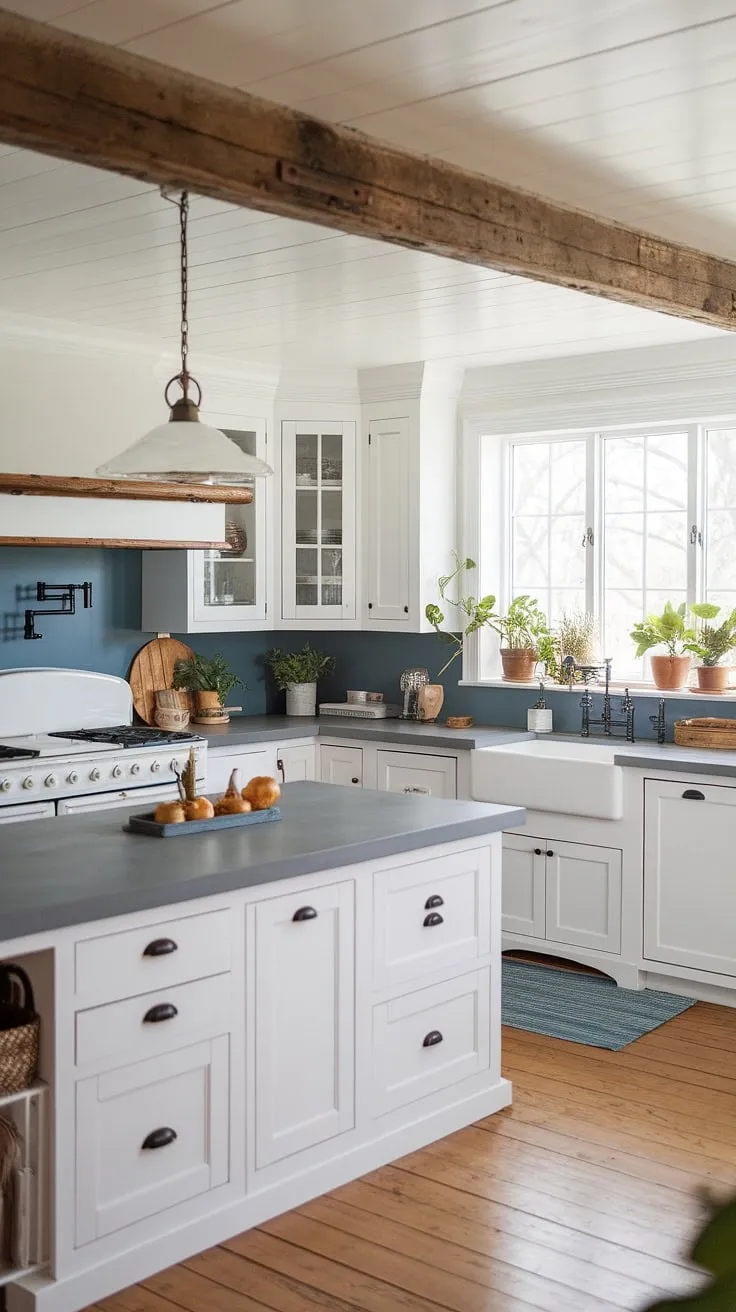 The dream kitchen is here! A stunning blend of rustic and modern design elements creates a space that's both functional and beautiful. The large island, white farmhouse sink, and sleek black faucet are complemented by the warm wood floors and charming potted plants, creating a welcoming and inviting atmosphere. A space where memories are made.