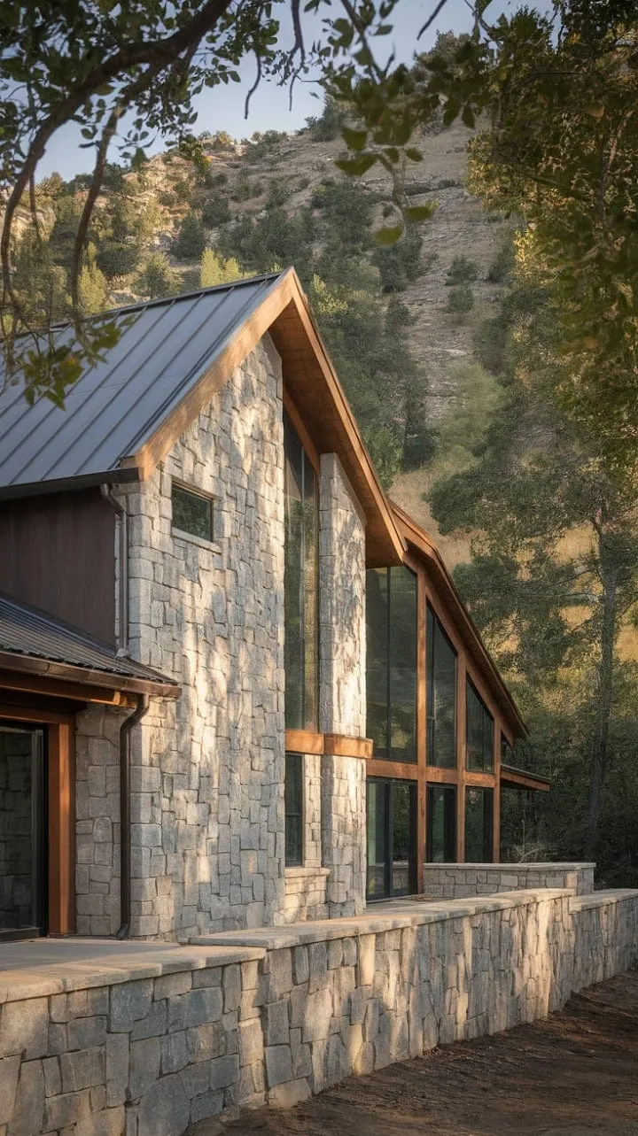 This contemporary farmhouse harmoniously fuses rustic charm with modern elegance, offering a timeless sanctuary of peace nestled in the mountains.