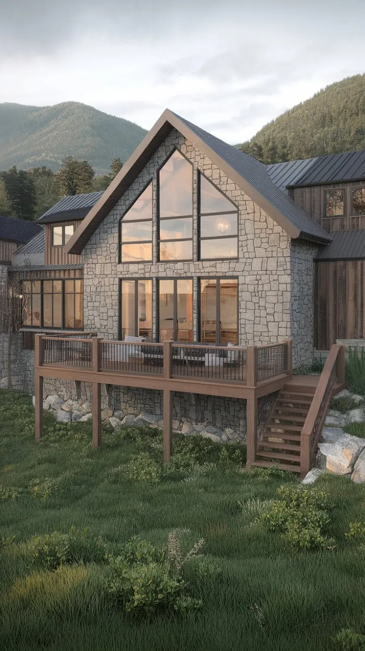 This breathtaking mountain retreat harmoniously fuses rustic charm with modern elegance, offering a warm sanctuary framed by stunning vistas.