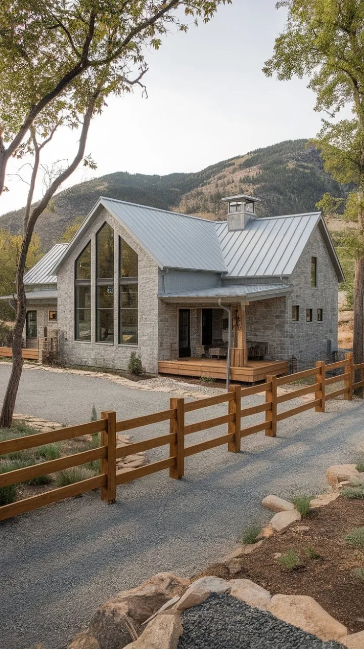 This contemporary farmhouse harmoniously combines modern elegance with rustic charm, offering stunning mountain views and a serene retreat.