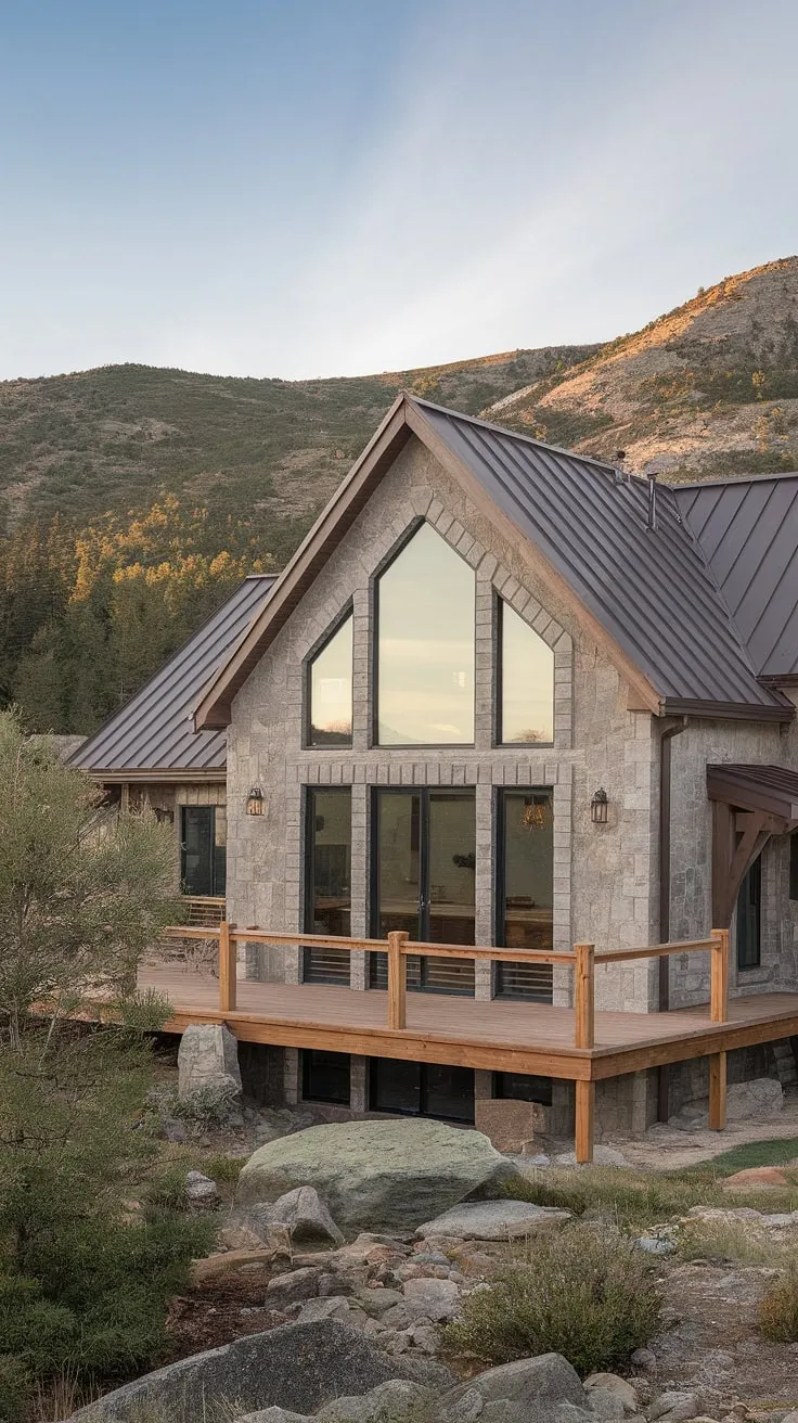 Nestled amongst the peaks, this stunning modern farmhouse boasts a rustic stone exterior and expansive windows framing unparalleled mountain views. A spacious deck extends the living space, inviting you to soak in the serenity. A dream home where comfort and nature's grandeur collide. A truly exceptional find.