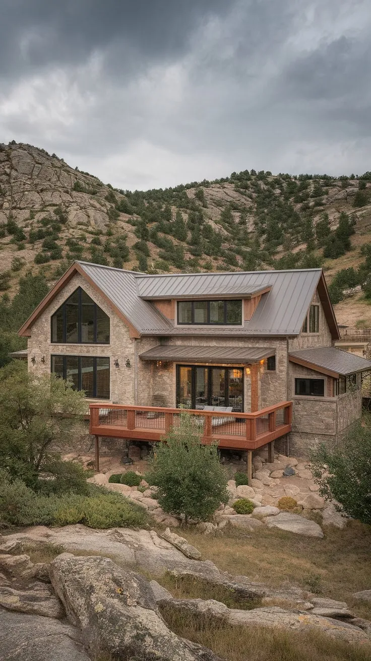 Where rugged mountains meet refined living. This contemporary farmhouse, nestled amongst the rocks, boasts a stunning blend of rustic charm and modern elegance. The expansive windows frame breathtaking views, while the expansive deck beckons for quiet contemplation. A testament to thoughtful design and a connection to nature.