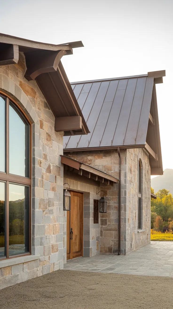Nestled amidst a serene landscape, this stunning stone farmhouse boasts a unique metal roofline and large windows framing the majestic mountains. A true masterpiece of architectural design, A haven of tranquility, A place to reconnect with nature and yourself.