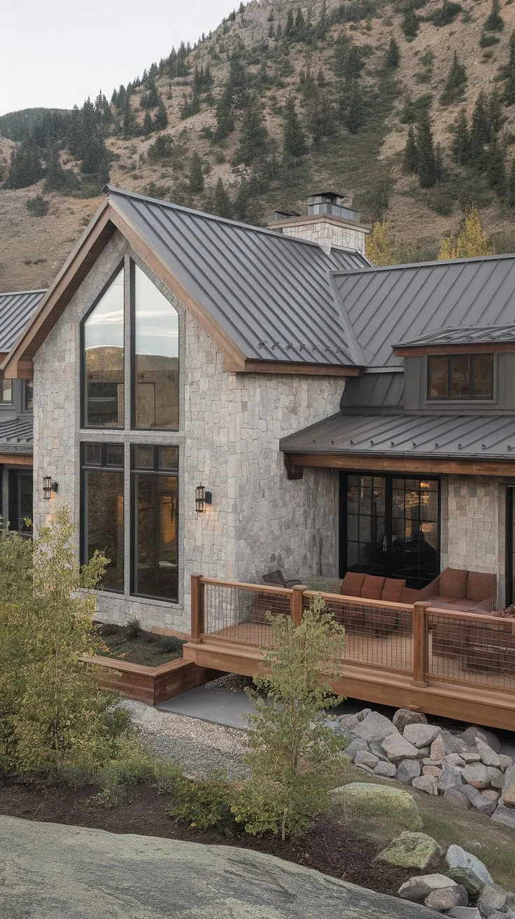 A harmonious blend of rustic charm and modern elegance. This transitional farmhouse, perched amidst a dramatic mountain landscape, showcases the beauty of natural materials and clean lines. A perfect retreat where the rugged terrain meets sophisticated design, offering a tranquil escape from the everyday.