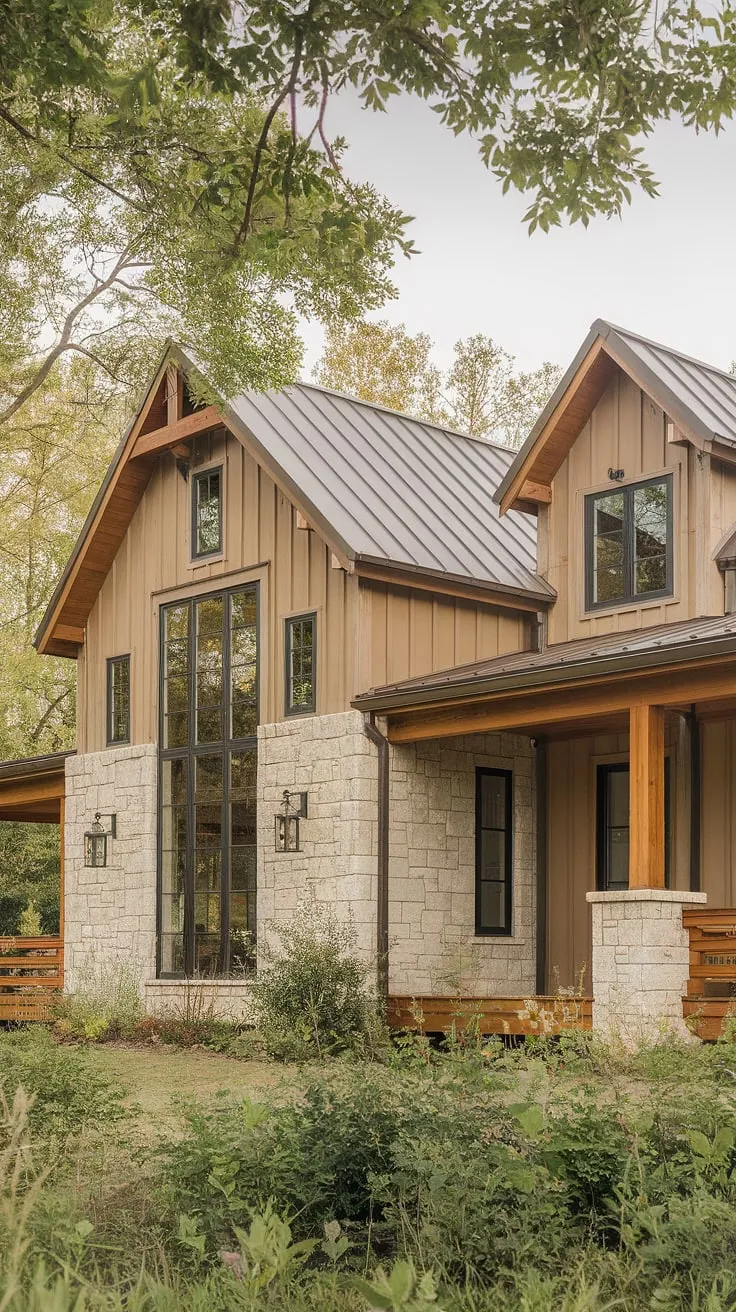 A haven of tranquility, this modern farmhouse showcases the beauty of natural materials. The stone and wood exterior, complemented by a spacious wooden porch, invite you to relax and enjoy the surrounding landscape. A stunning example of seamless integration between home and nature, it's a place where memories are made.