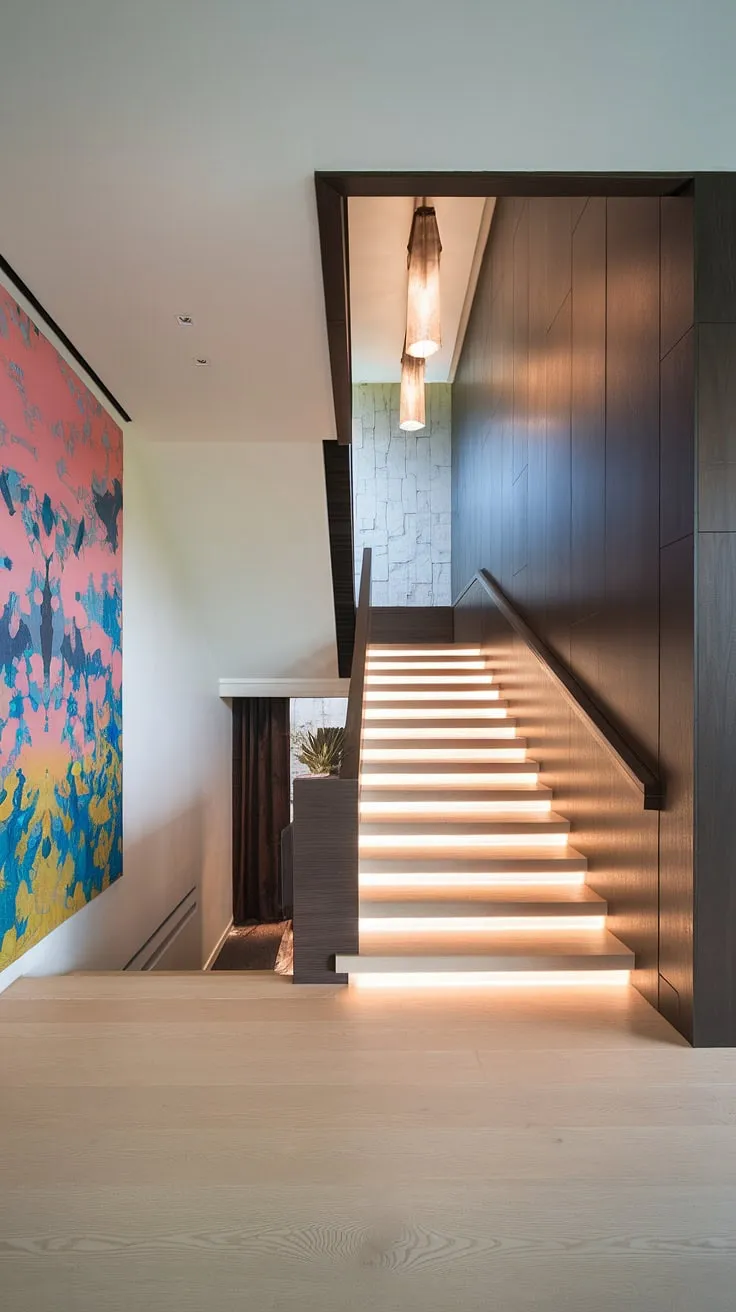 This contemporary foyer and staircase entryway showcases stunning villa architecture and flooring ideas. The home staircase design is a focal point, perfectly complementing the downstairs design ideas and below stairs interior design, creating a sophisticated villa interior design.