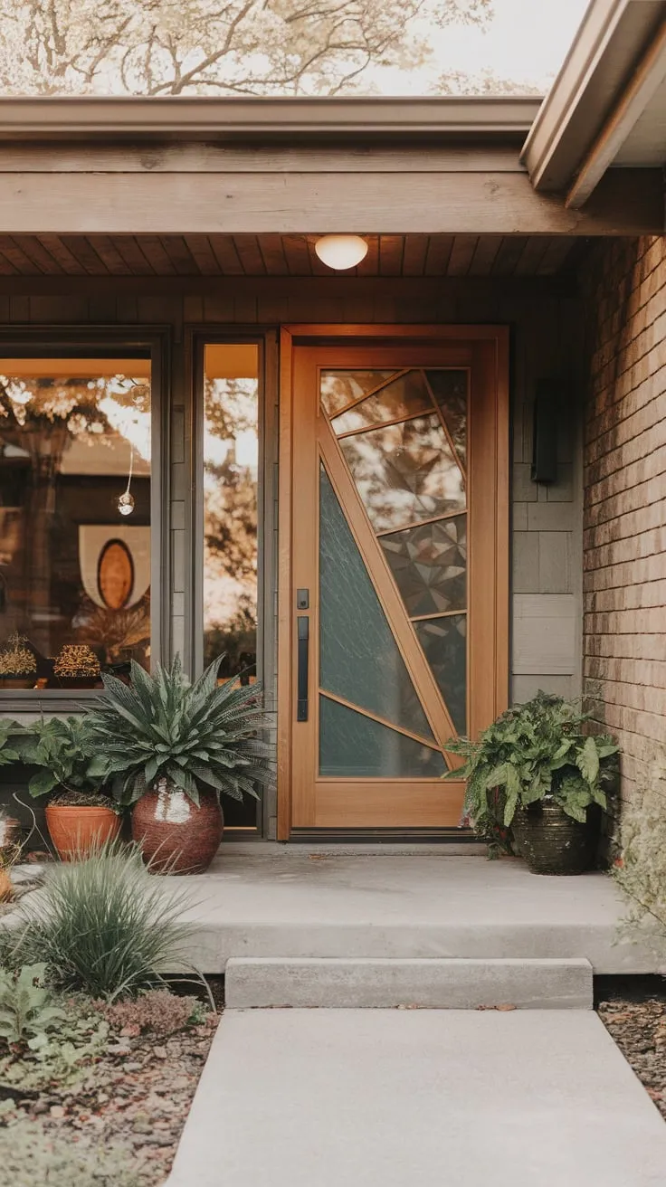 Chic Contemporary Porch with Geometric Door