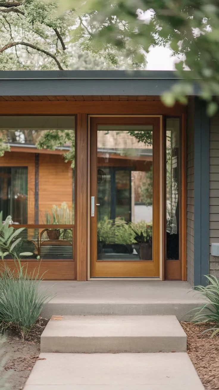 Contemporary Porch with a Stylish Midcentury Door