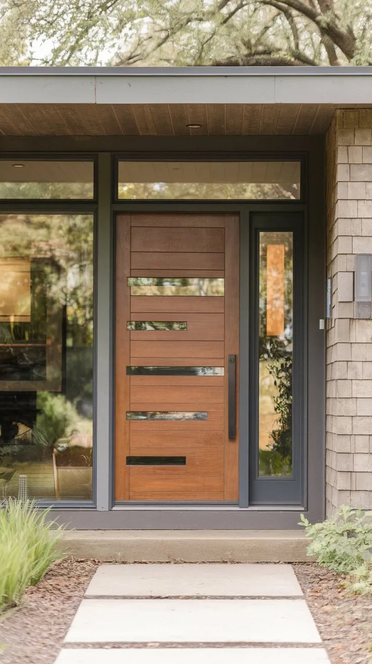 Contemporary Front Porch with a Striking Glass-Panel Door