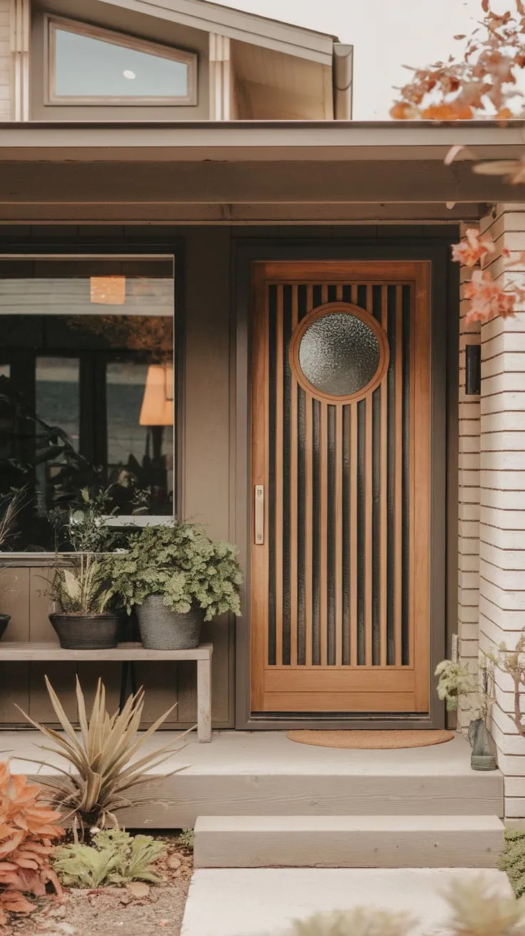 Chic Contemporary Porch with Unique Midcentury Door
