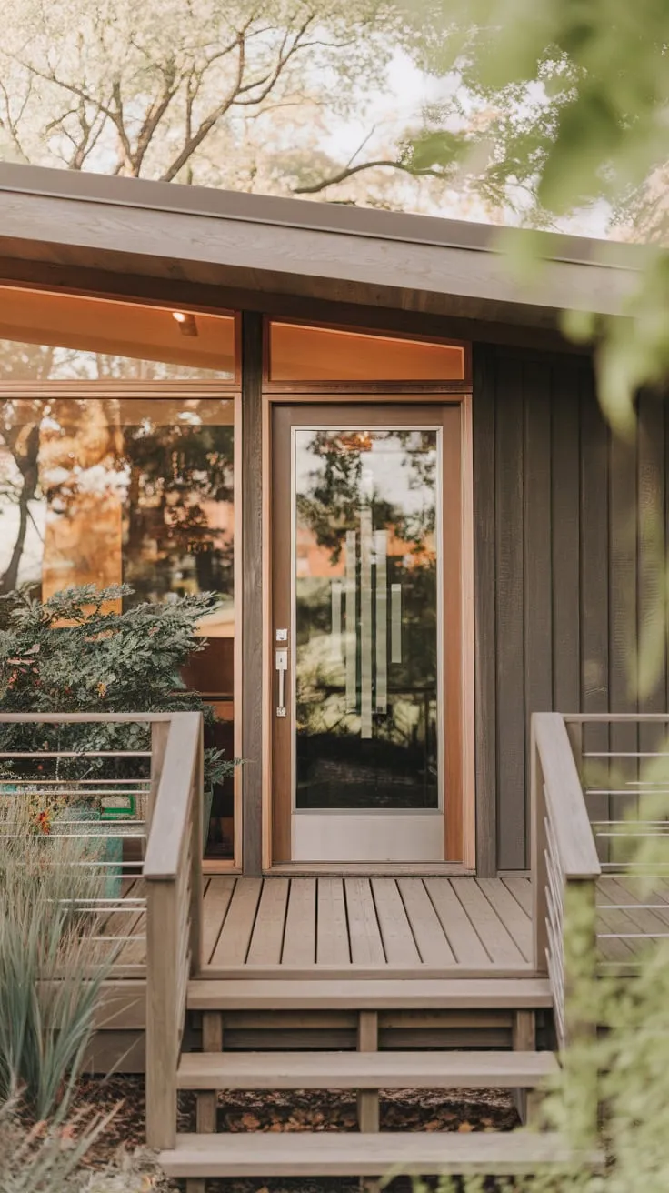 Warm-Hued Modern Porch Embracing Nature