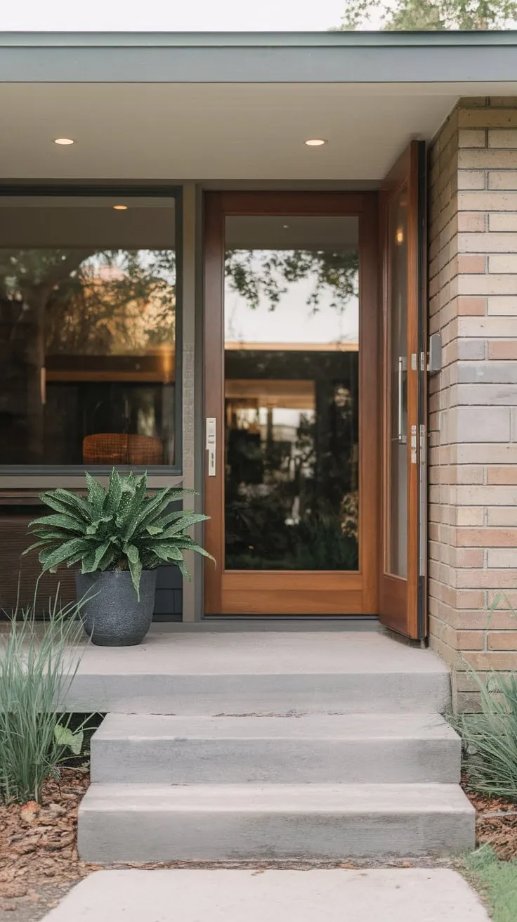 Contemporary Serenity: A Chic Front Porch with Midcentury Flair