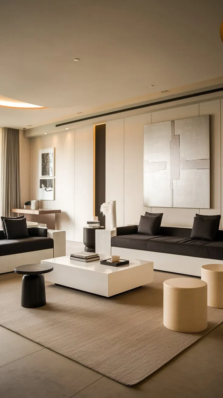 This contemporary living room showcases the perfect blend of comfort and style, a testament to thoughtful interior design and impeccable living room decor.  The result is a home design that effortlessly elevates house interior decor to a new level of sophistication.