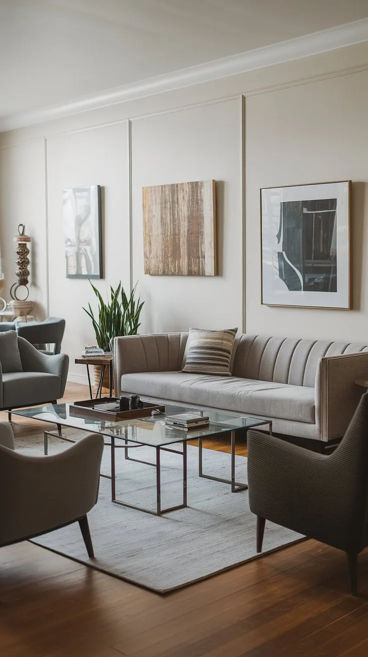 This contemporary living room showcases the perfect blend of comfort and style.  The thoughtful interior design and curated living room decor create a sophisticated yet inviting atmosphere, reflecting the latest trends in home design and house interior decor.