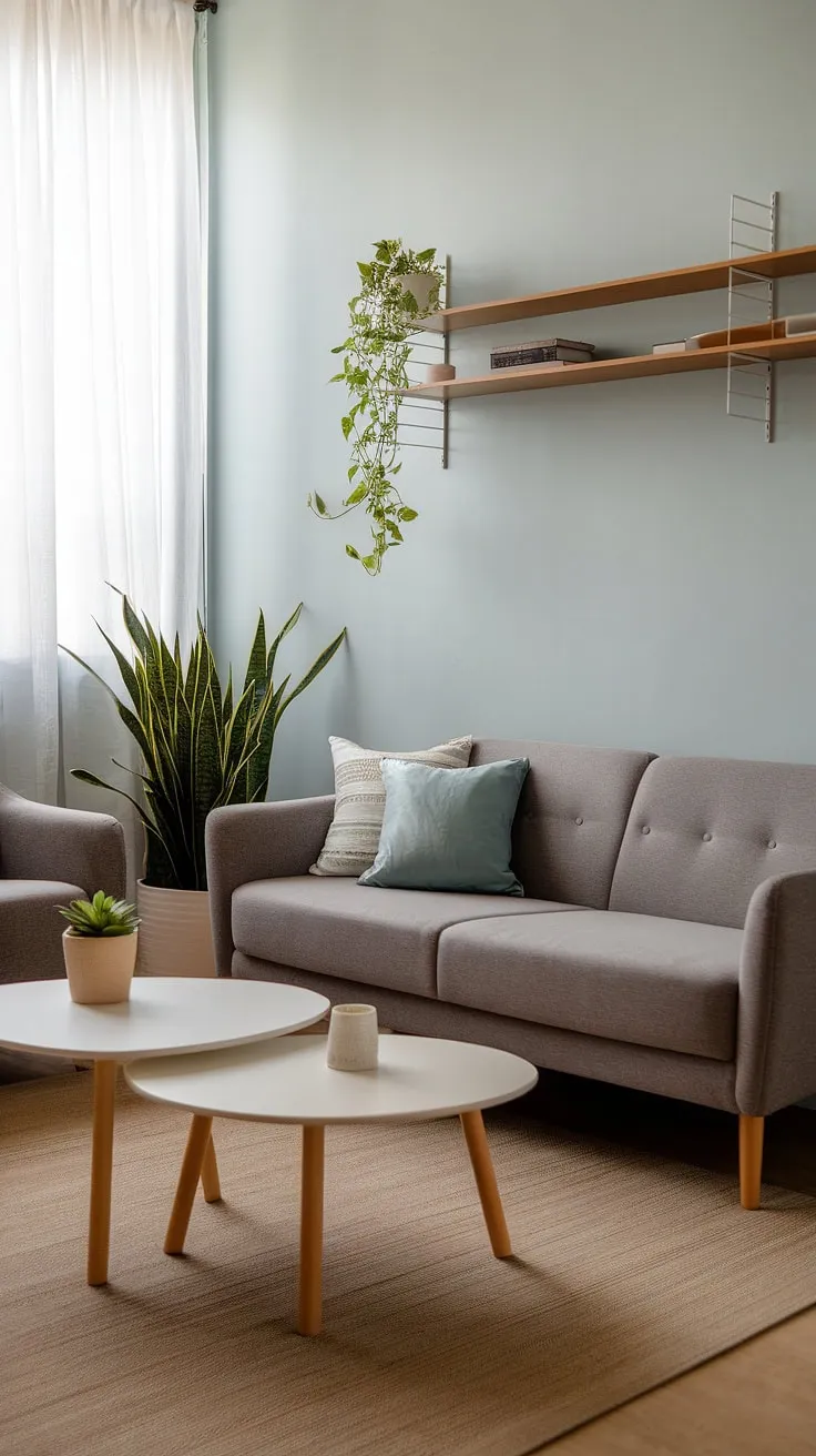 This contemporary living room is a masterclass in minimalist living room decor.  The carefully curated selection of furniture and the soft color palette demonstrate the power of simple home design to create a space that's both functional and beautiful, a testament to excellent interior design and house interior decor.