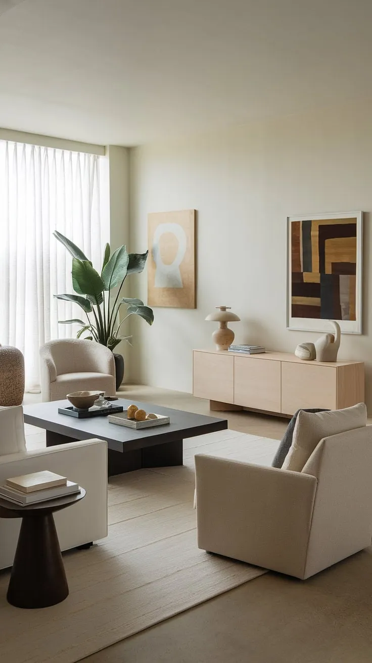 This contemporary living room showcases the perfect blend of comfort and style.  The thoughtful interior design and curated living room decor create a welcoming space, exemplifying the best in home design and house interior decor.