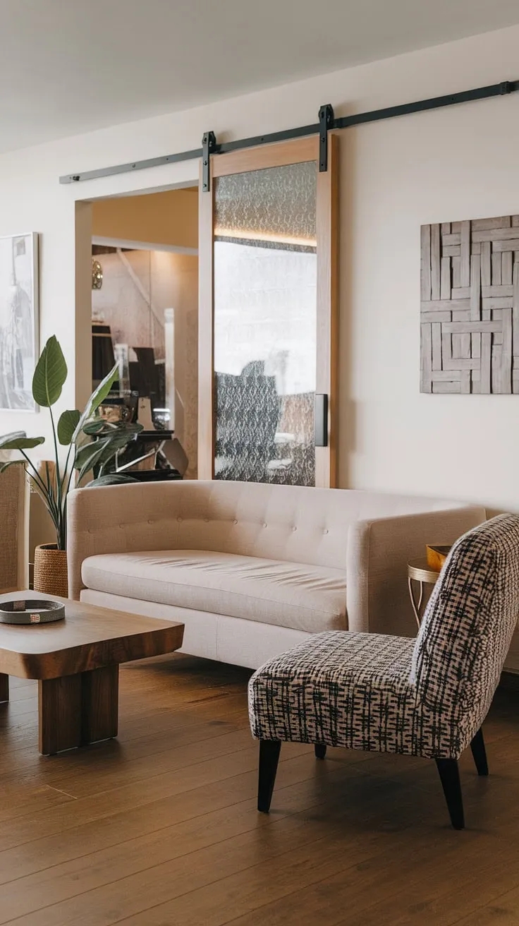A study in contemporary living room design, this space effortlessly combines comfort and elegance.  The living room decor is carefully curated, showcasing a harmonious balance between textures and patterns.  This home design exemplifies modern interior design principles, creating a house interior decor that is both stylish and functional.