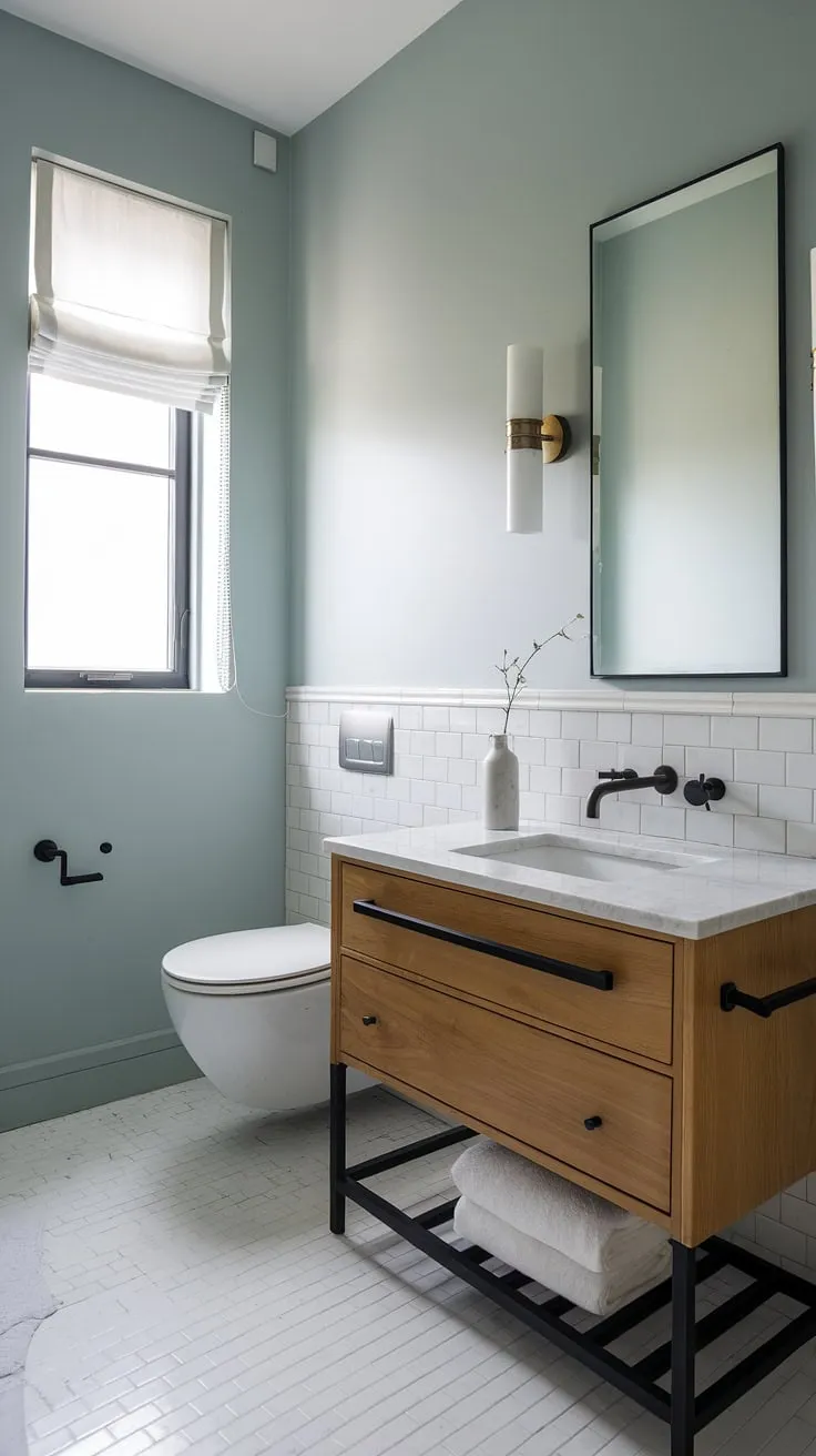 This contemporary powder room boasts a minimalist bathroom vanity, showcasing the epitome of modern powder room design.  Luxury powder room ideas are effortlessly realized in this ultra-modern powder room's sophisticated interior design.