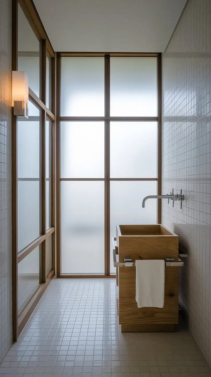 Experience the epitome of luxury with this ultra-modern powder room.  The minimalist bathroom vanity perfectly complements the contemporary powder room's sophisticated powder room interior design, offering inspiration for your own modern powder room design.