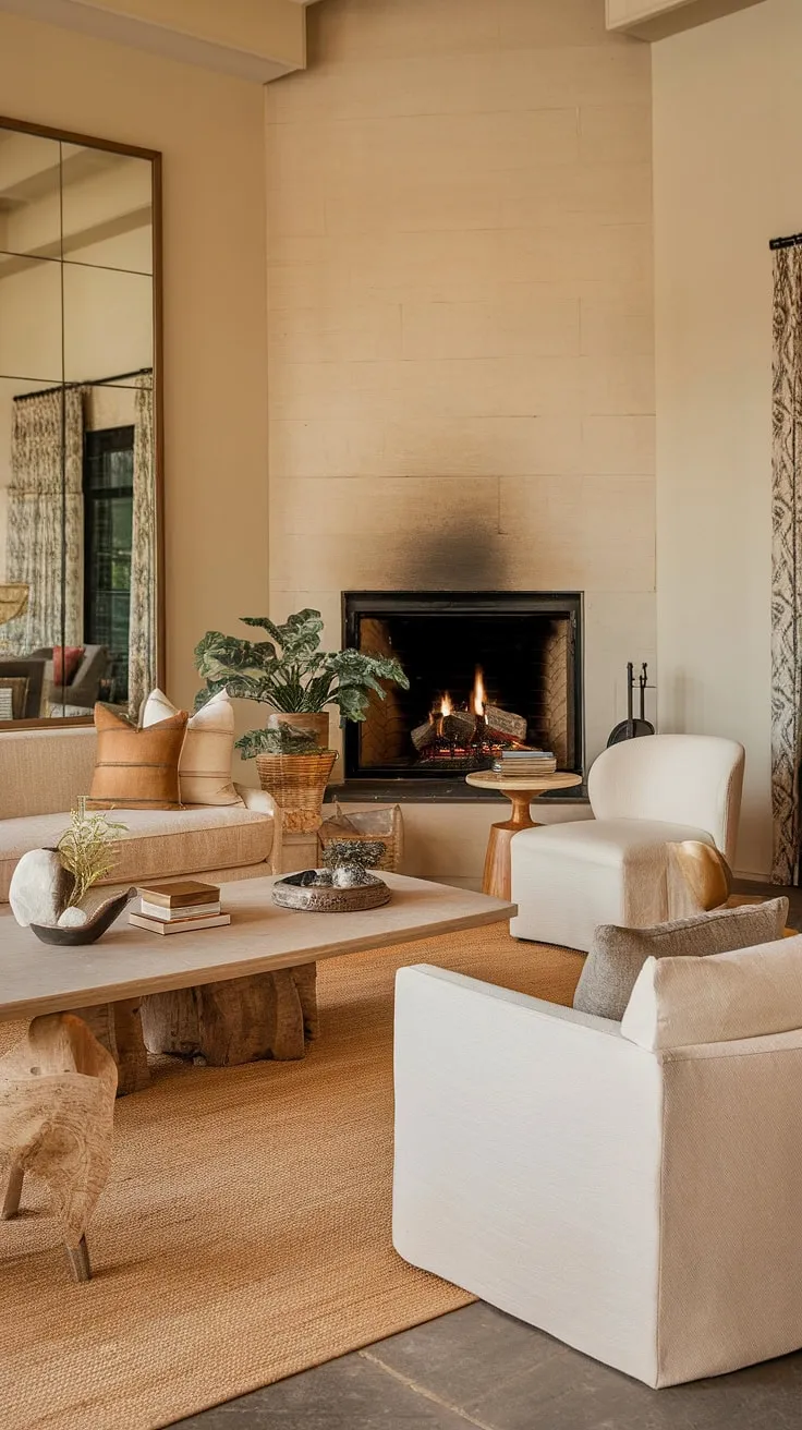 Cozy nights and warm gatherings are best enjoyed in this fireplace living room. The corner fireplace is the heart of this living room layout, perfectly complementing the living room decor fireplace and creating a relaxing atmosphere.  The living room corner, with its plush seating and thoughtful accents, invites you to unwind.