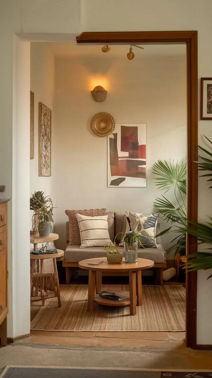 Transforming a corner into a haven of comfort: This small living room design proves that cozy living room ideas can thrive even in compact living spaces.  The relaxing living area, styled with small space interior design principles, offers a snug living room concept perfect for unwinding.  Multifunctional furniture and intimate living room decor create a surprisingly spacious and inviting atmosphere.