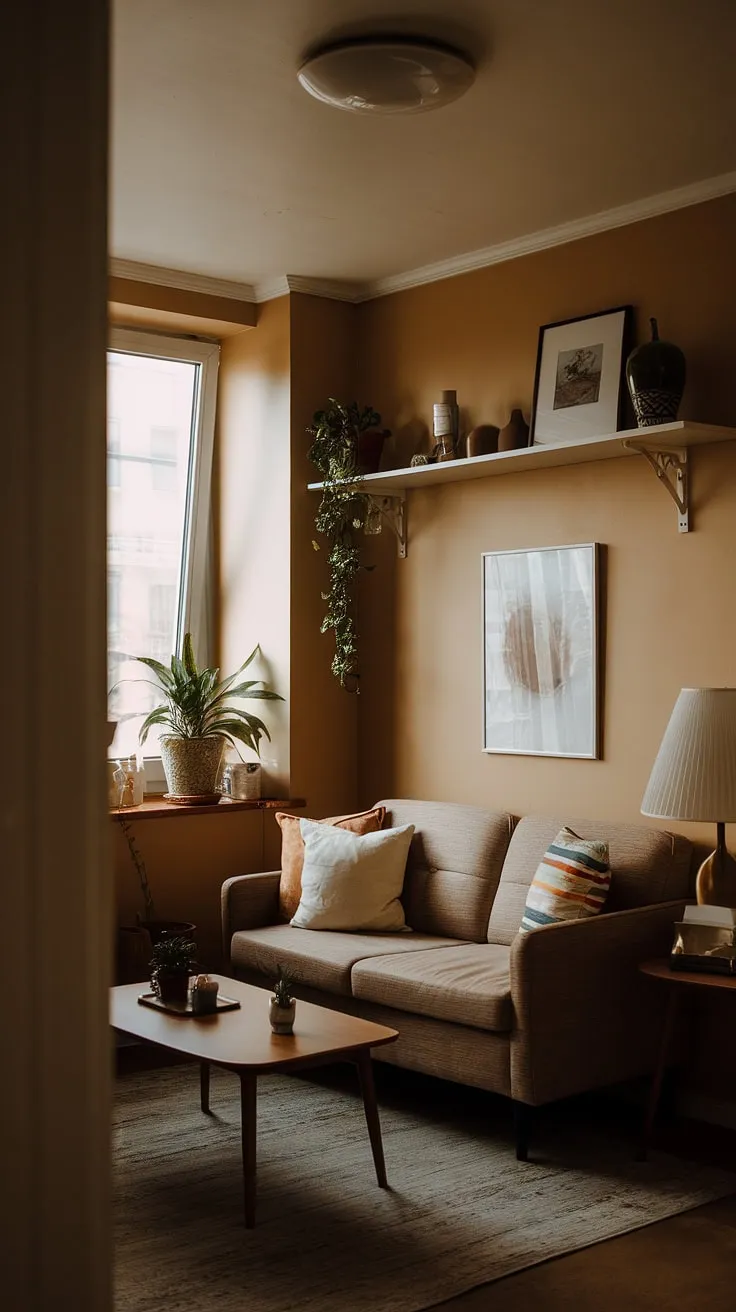 Transforming a corner into a haven of calm: this small living room design showcases the beauty of a compact living space.  Cozy living room ideas abound in this multifunctional living room, where every element contributes to a relaxing and intimate living room decor.  The result? A snug living room concept that feels surprisingly spacious and inviting.