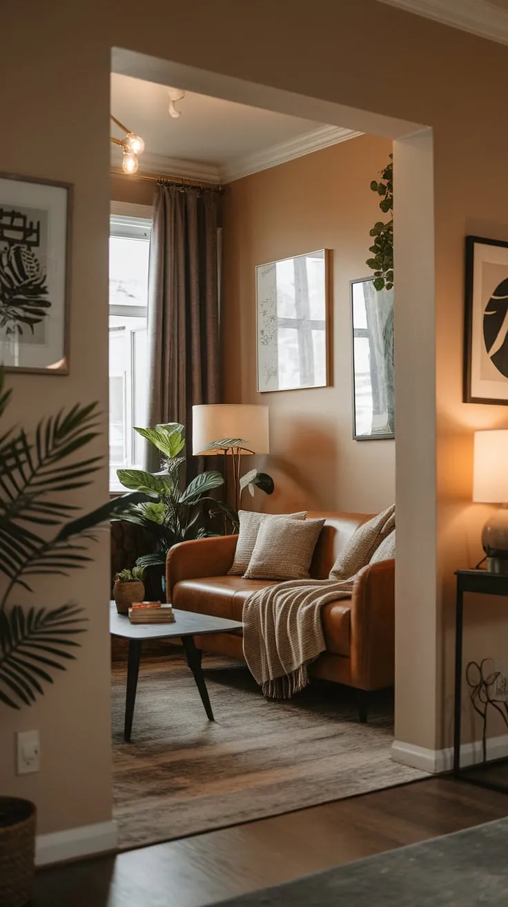 This corner living room is a masterclass in small space interior design.  Every inch of this compact living space is utilized to create a relaxing living area brimming with cozy living room ideas. The result? An intimate living room decor that's both stylish and supremely comfortable.