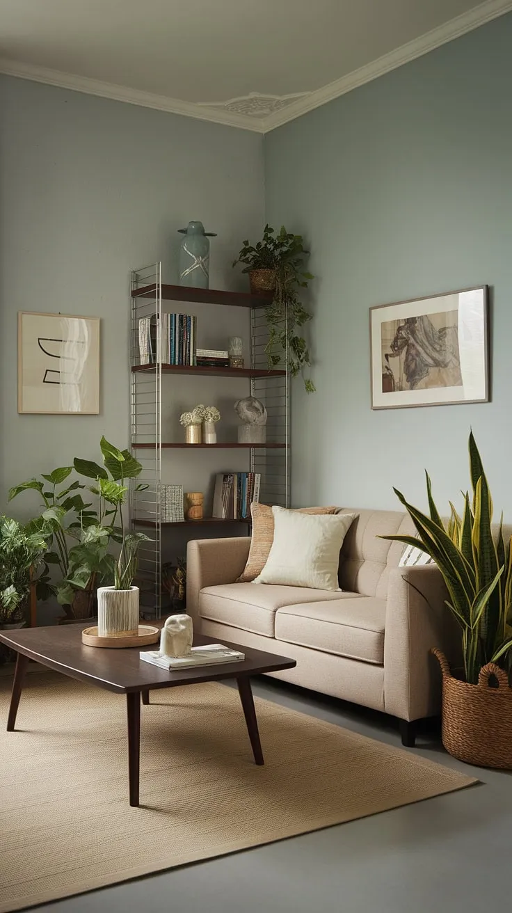 This corner living room proves that compact living space doesn't mean sacrificing coziness.  The small living room design maximizes comfort with a relaxing living area perfect for unwinding.  Clever small space interior design and snug living room concepts create a multifunctional living room and intimate living room decor, all within this charming space.