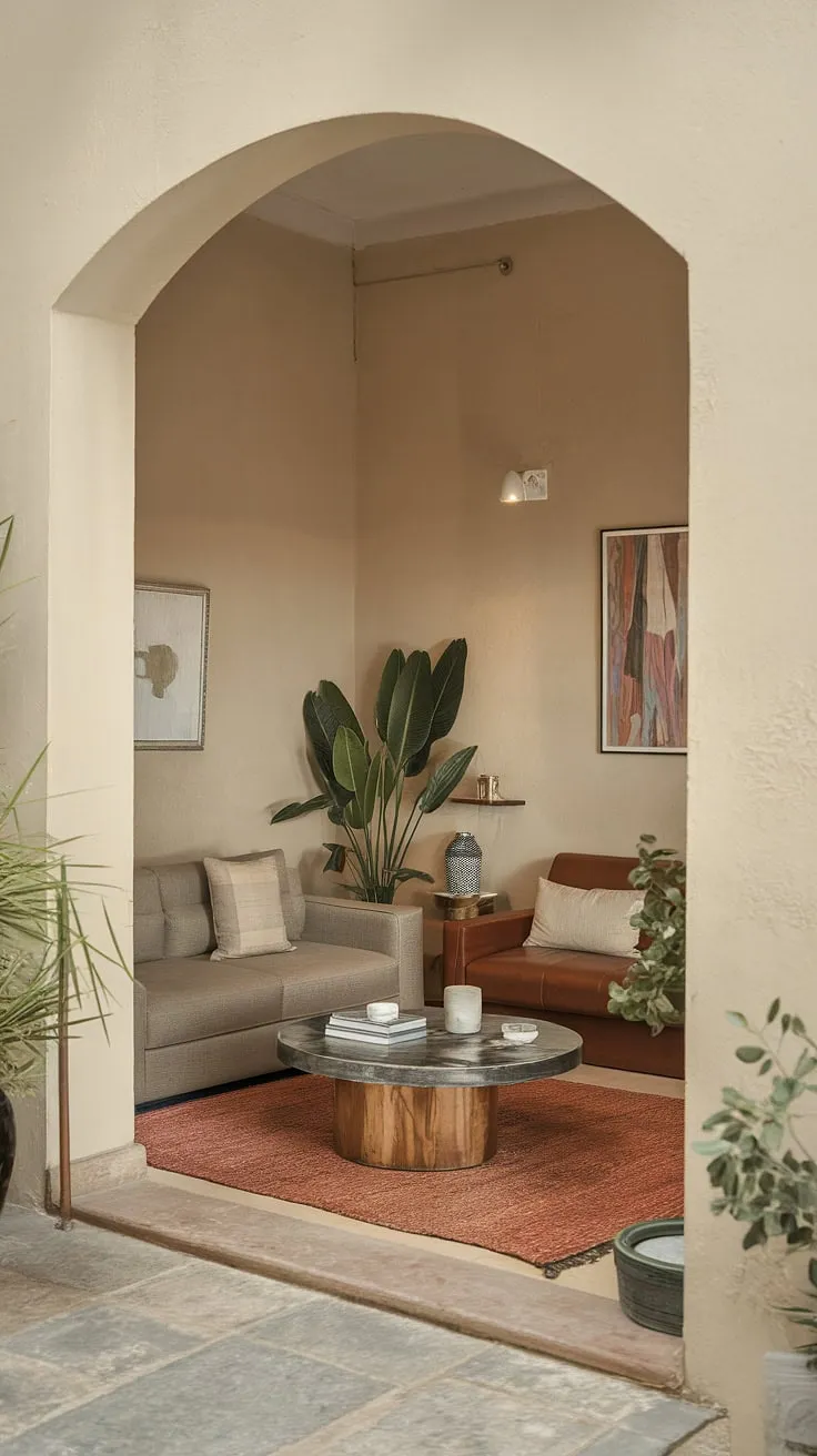 This corner living room proves that small space interior design can be incredibly cozy.  Clever furniture placement and thoughtful decor create a relaxing living area perfect for unwinding, showcasing the best of snug living room concepts and multifunctional living room potential within this compact living space.  The intimate living room decor adds a touch of personality to this small living room design.