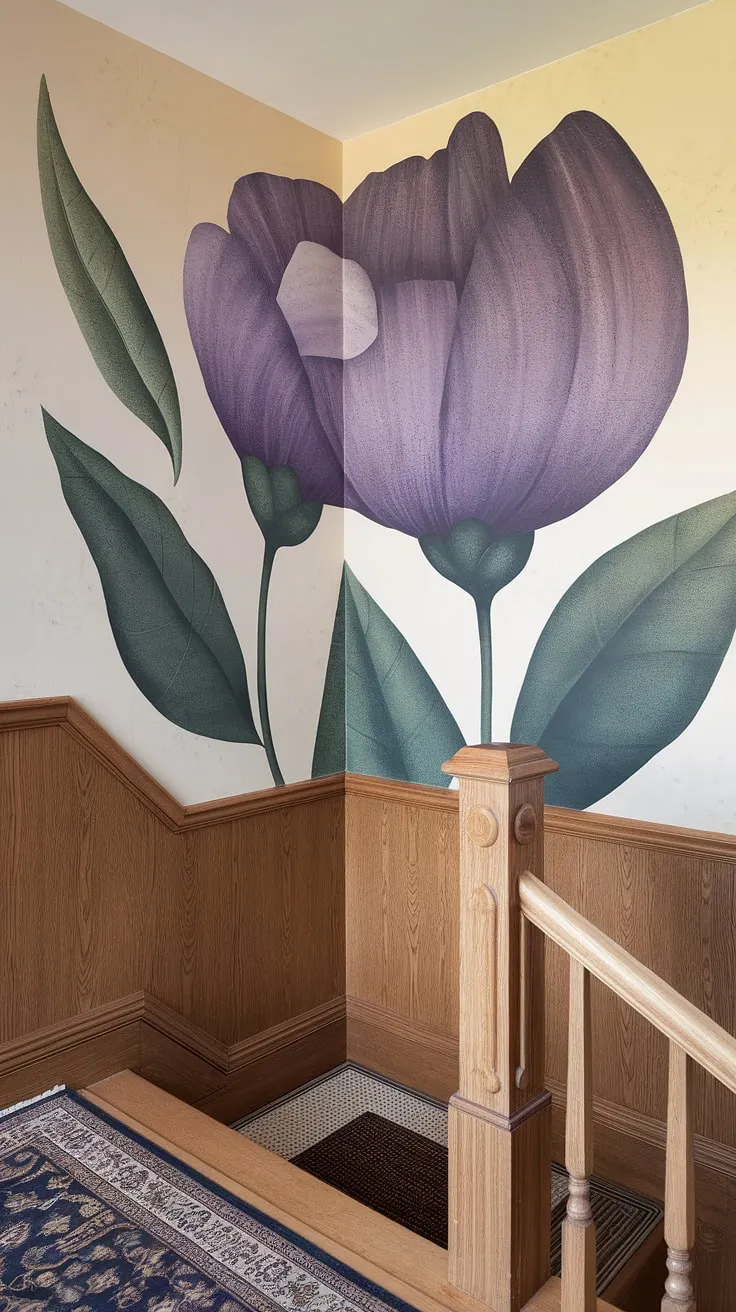 A captivating corner staircase design. Explore these stairwell wall ideas and enclosed stairwell decor for your own home's accent staircase wall.