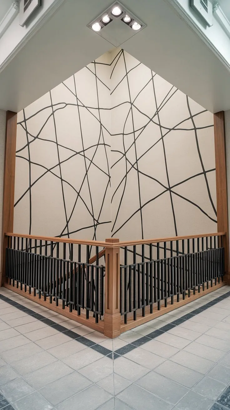This corner staircase showcases simple sophistication. Note the stairwell wall ideas and the impact of the enclosed stairwell decor on the overall design. Perfect inspiration for your own staircase decor ideas.