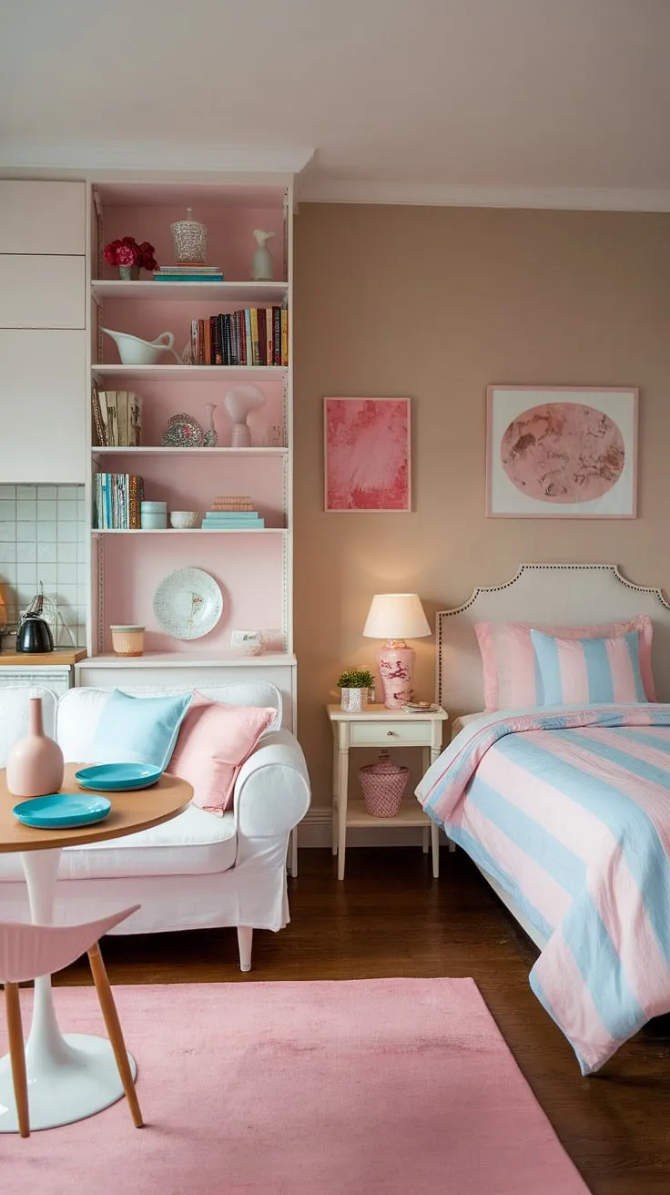 This cozy feminine apartment, a perfect blend of cottagecore studio apartment and romcom apartment aesthetic, proves that even a small studio apartment can be brimming with charm and personality.  It's the ultimate cottage apartment inspiration for creating a space that feels both spacious and inviting.