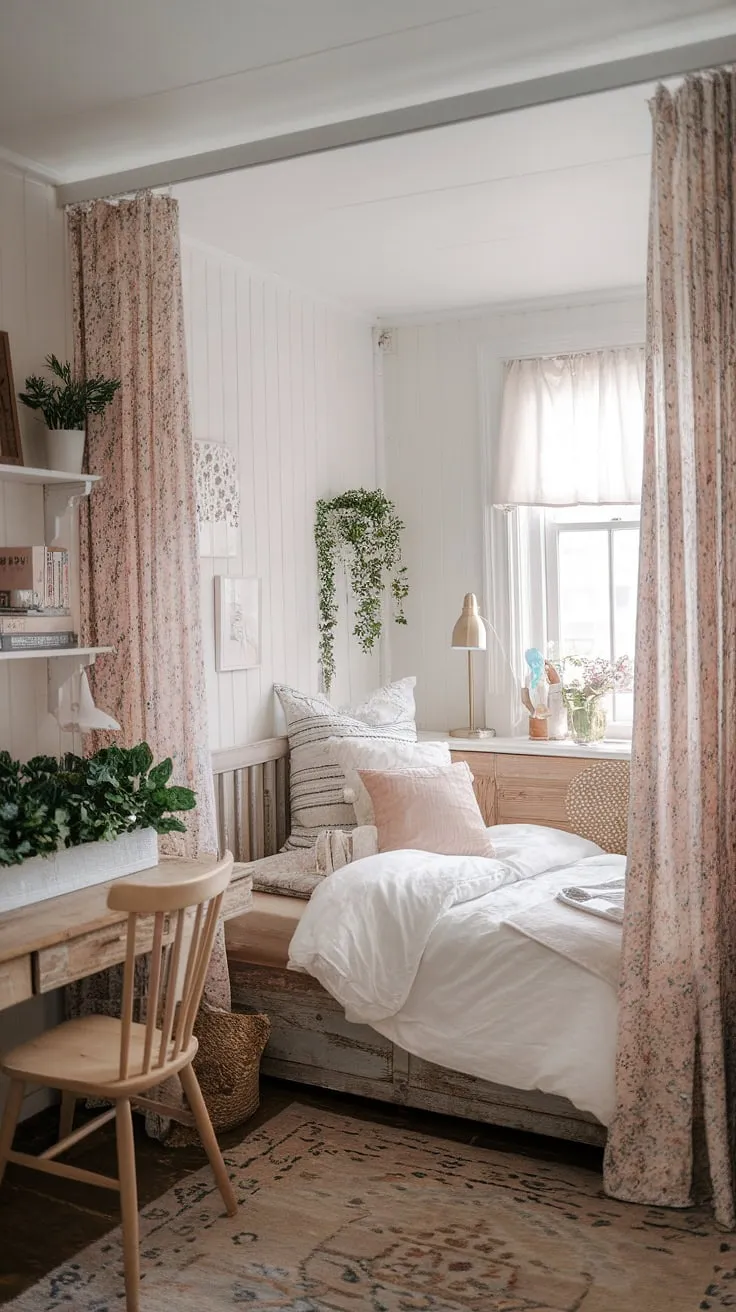 This cozy feminine apartment, a perfect blend of cottagecore studio apartment and romcom apartment aesthetic, proves that even a small studio apartment can be brimming with charm and personality.  It's the ultimate cottage apartment inspiration.