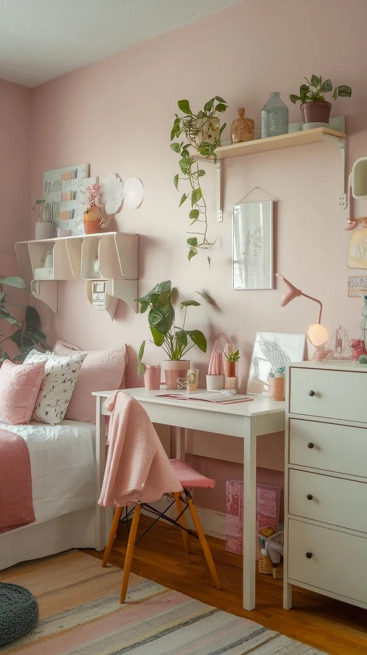 Dreamy cottage apartment vibes in this small studio apartment inspiration.  The romcom apartment aesthetic is perfectly captured with a feminine touch, making it the ultimate cottagecore studio apartment goal.